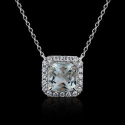 COLLIER OR GRIS 750/00 1.33g 1 AIGUE-MARINE COUSSIN 0.78CT 20 DIAMANTS RONDS 0.13CT