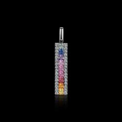 PENDENTIF OR GRIS 750/00 0.98g 9 SAPHIRS MULTICOLORES 0.48CT 32 DIAMANTS RONDS 0.13CT